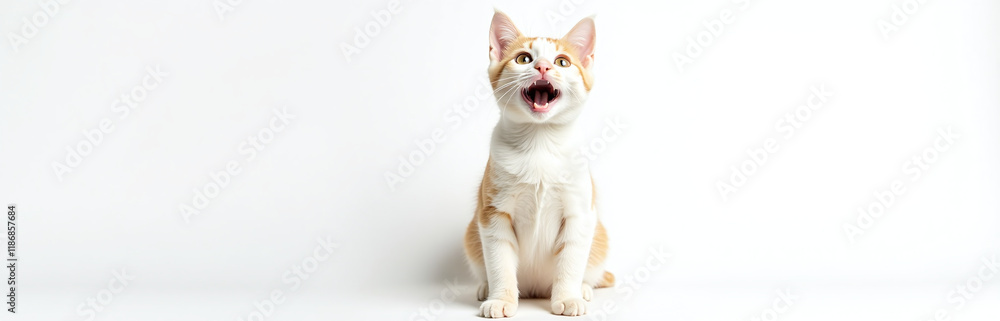 Poster a surprised british cat stands isolated above a white banner with ample copy space for an e web desi