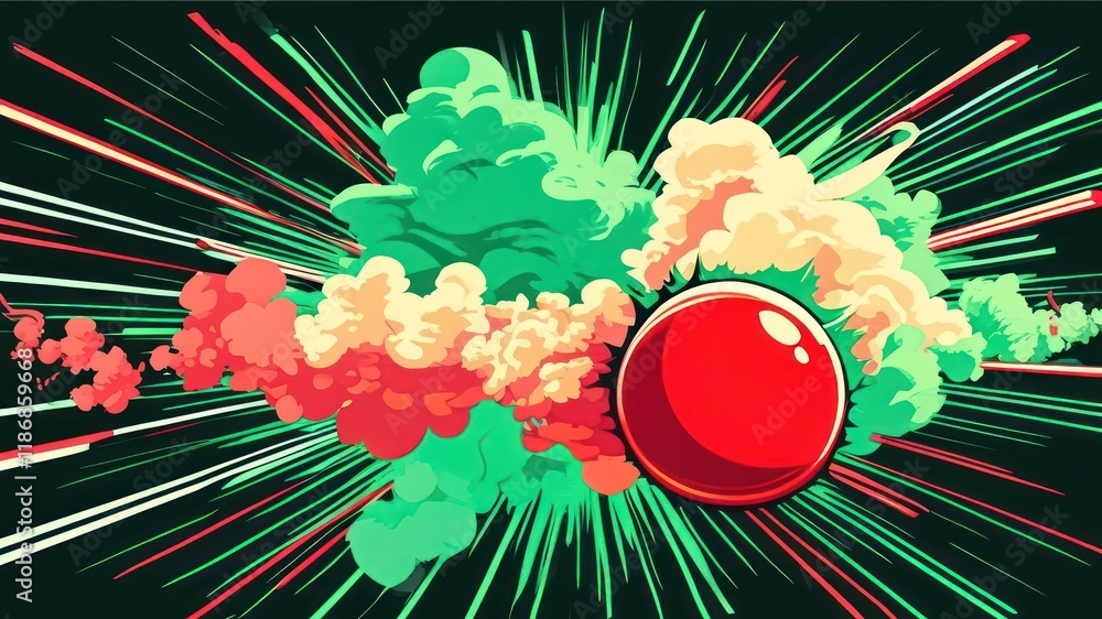 Poster vibrant abstract explosion with colorful clouds and dynamic elements, representing creativity and en