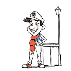 A smiling young delivery man Cartoon Vector Illustration isolated on a white background