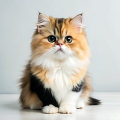  A cute persian cat sitting on colorful background