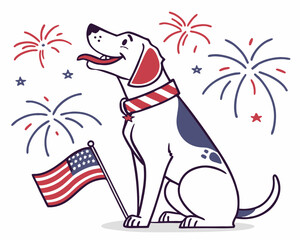 independence day 4th of july dog. Happy Independence Day Illustration - Patriotic Dog with USA Flag Theme.