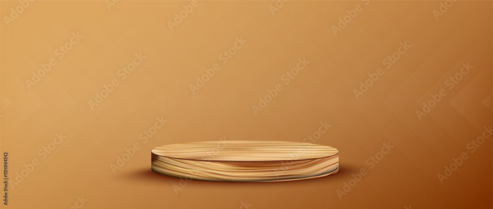 Aufkleber vector illustration of a wooden podium with a soft shadow on a warm brown gradient background. ideal