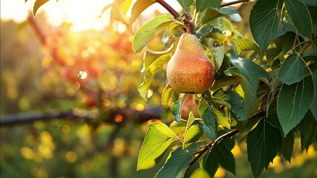 Full hd footage of Pear Hanging on tree.Fresh juicy pears on pear tree branch.Organic pears in natural environment. Crop of pears in summer garden.Beautiful natural pears weigh on a pear tree.