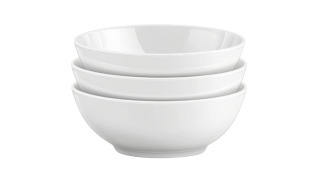 stack of empty bowls isolated on white background 
