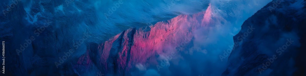 Aufkleber aerial panorama of reinebringens cliffs illuminated by the first light of dawn, with colorful clouds