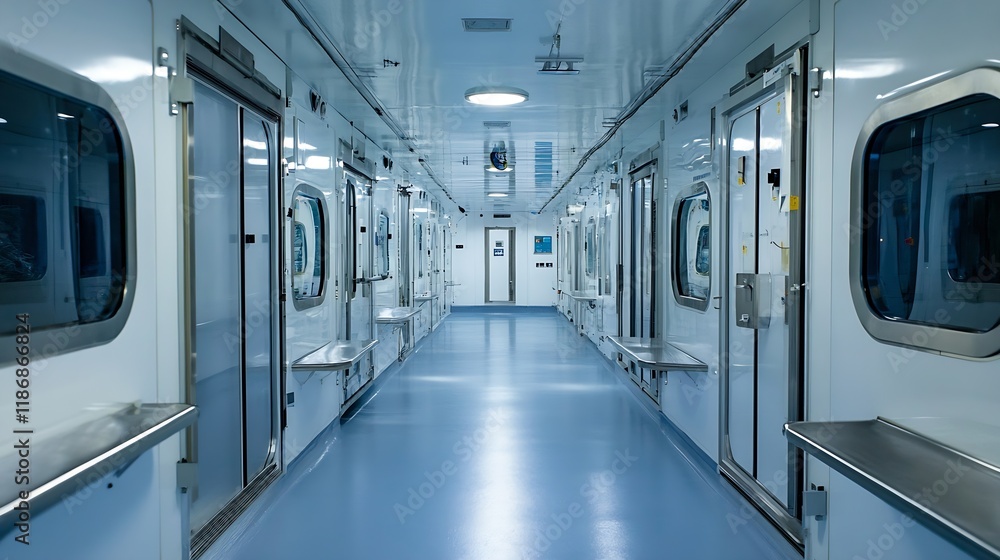 Aufkleber modern and clean laboratory corridor with sleek design and bright lighting : generative ai