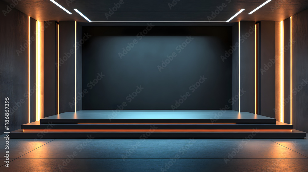 Poster empty 3d rendering promotion stage for product presentations. digital drawing mockup design.