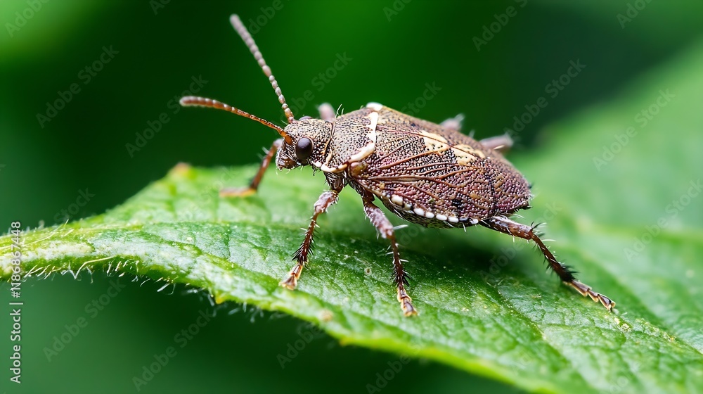 Aufkleber Macro Shot of Bug on Leaf Showcasing Intricate Patterns and Natural Wildlife Details : Generative AI