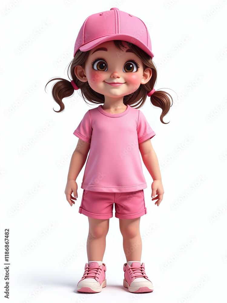 Poster A Smiling Girl In A Pink Cap Stands Alone On A White Background With A Transparent Png Image Overlay Effect. 00002