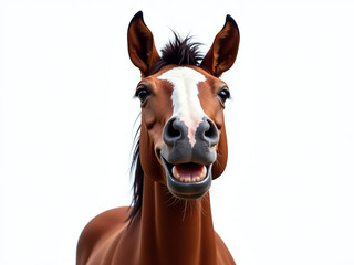 Obraz premium A Smiling Horse Is Isolated On A White Background In This Simple Yet Humorous Portrait Of A Happy Equine. 00001