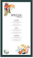Menu Restaurant Special Event Chef Food Wedding Meal Vector Template