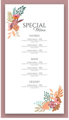 Menu Restaurant Special Event Chef Food Wedding Meal Vector Template