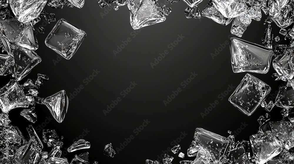 Aufkleber fragmented ice pieces with sharp edges on a dark surface background