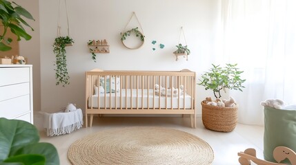Serene Nursery Room with Minimalist Design and Natural Light : Generative AI