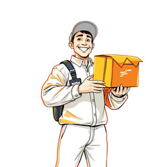 A smiling young delivery man Cartoon Vector Illustration isolated on a white background