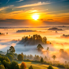 Obraz premium nature scenery with sun rising above country cover