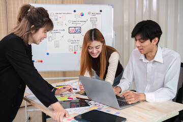 Brainstorming session for the creative team of designers in application design and implementation planning ux ui Teamwork of modern business teams