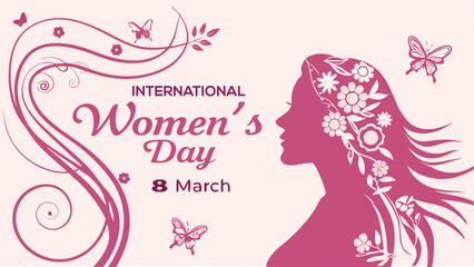  International women's day. banner, woman head illustration from side view happy women's day, can use for, landing page, template, web, mobile app, etc