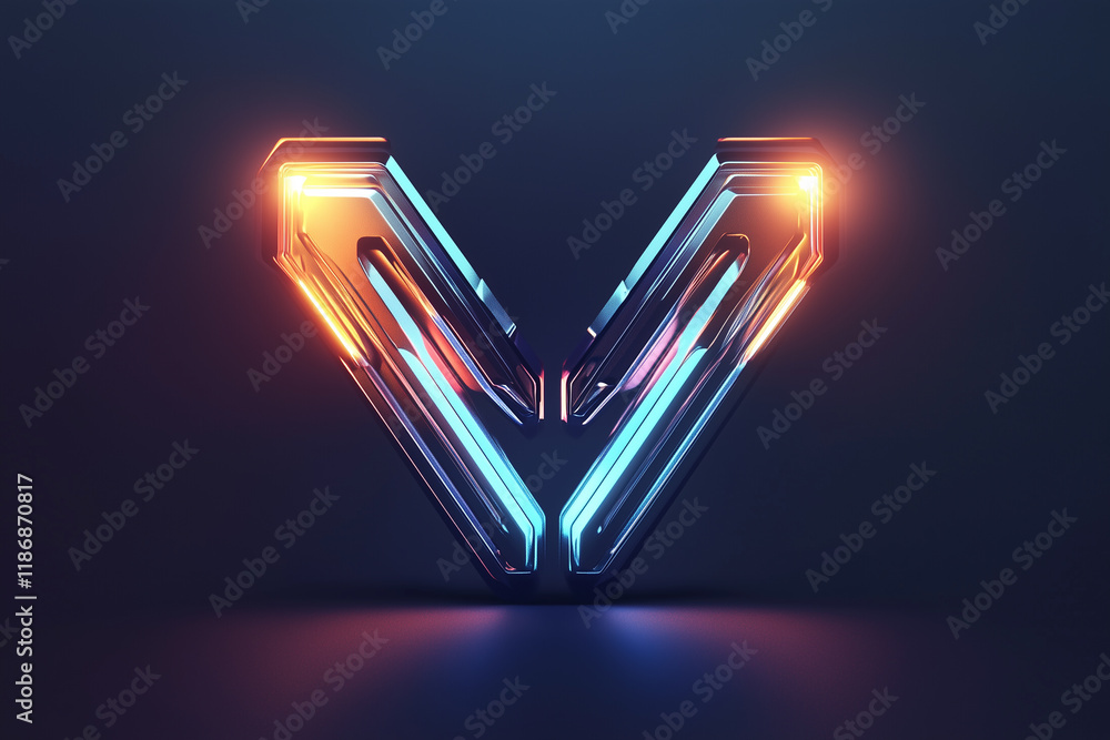 Poster futuristic logo design for a robotics company illuminated in vibrant colors against a dark backgroun