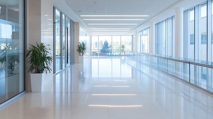 Fototapeta premium Modern Glass Hallway with Natural Light Creating a Bright and Spacious Setting : Generative AI
