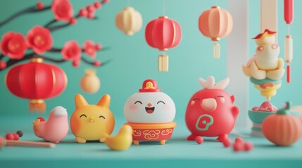 Adorable Cartoon Animals Celebrate Lunar New Year