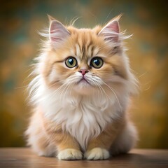  A cute persian cat sitting on colorful background