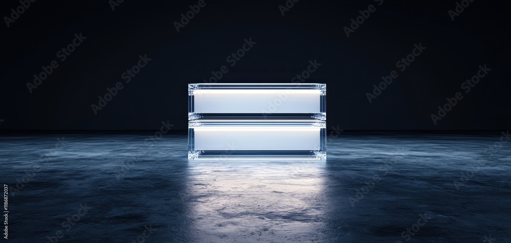 Poster futuristic illuminated object in a dark space, showcasing modern design and innovation.