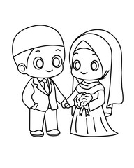 Illustration of a Muslim Couple in Wedding Attire