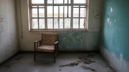Abandoned Room with Vintage Chair and Peeling Paint Evokes a Sense of Mystery and Nostalgia : Generative AI