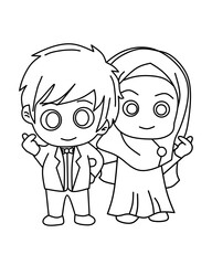 Illustration of a Muslim Couple in Wedding Attire