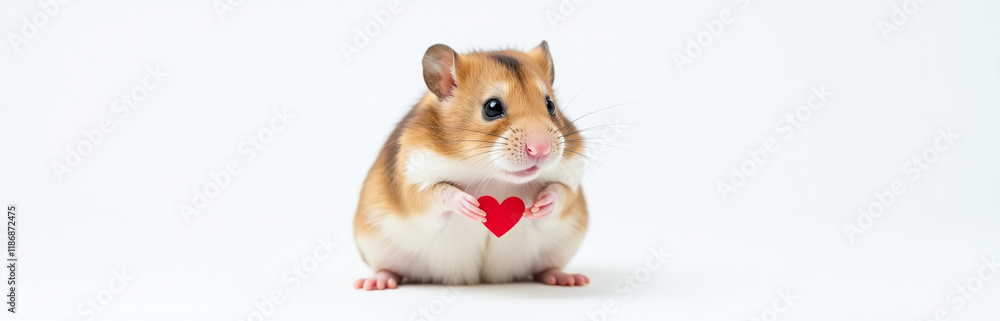 Aufkleber a small hamster sits alone on a white background with its fur prominently displaying a bright red he