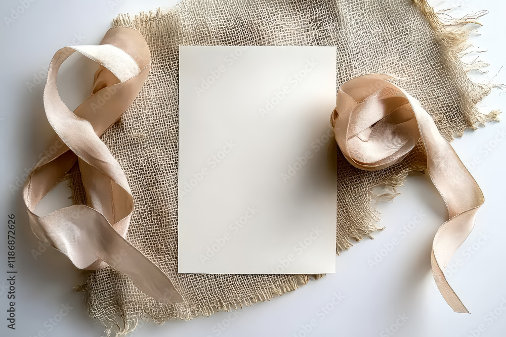 Aufkleber white square with a pink ribbon on top of it. the ribbon is frayed and the square is empty