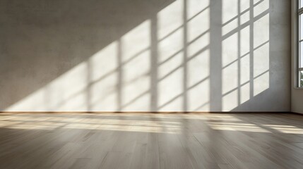 Obraz premium Empty Sunlit Room with Shadow Patterns on Walls and Wooden Flooring : Generative AI