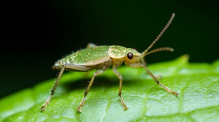 Fototapeta premium Closeup of Green Grasshopper on Leaf Showing Detailed Texture and Features : Generative AI