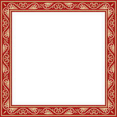 Vector gold and red square classic byzantine ornament. Rectangle, border, Ancient Greece, Eastern Roman Empire frame. Decoration of the Russian Orthodox Church
