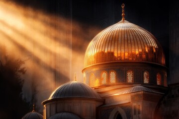 Fototapeta premium The grand dome of the Bibi-Khanym Mosque, with detailed mosaics shimmering under the afternoon sun