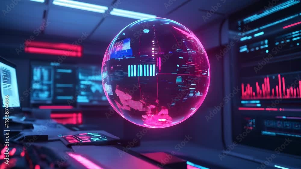 Aufkleber a high-tech control room features illuminated screens showing various data trends. a large holograph