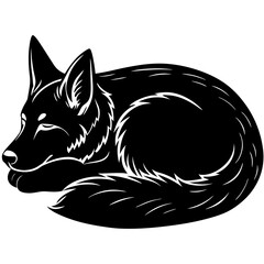 german shepherd dog black silhouette vector, dog sleeping vector, Simple silhouette Design vector icon with white background.
