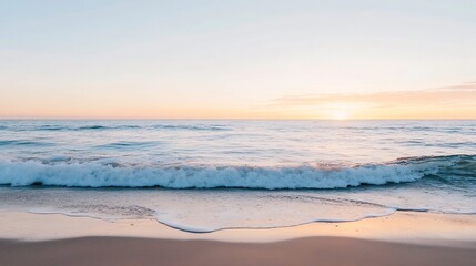 Fototapeta premium Serene Beach Sunset with Tranquil Waves and Golden Horizon Perfect for Relaxation and Mindfulness : Generative AI