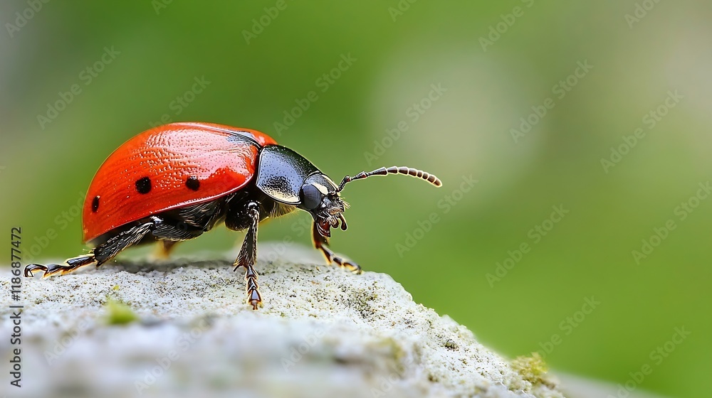 Poster close up of vibrant red ladybug walking on rock in nature : generative ai