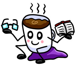 Stylized Adorable Happy Reading Coffee Cup