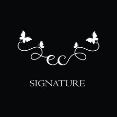 EC Handwritten initial letter, EC simple signature vector logo with butterfly shape variation, beauty, photography letter logo design. E C