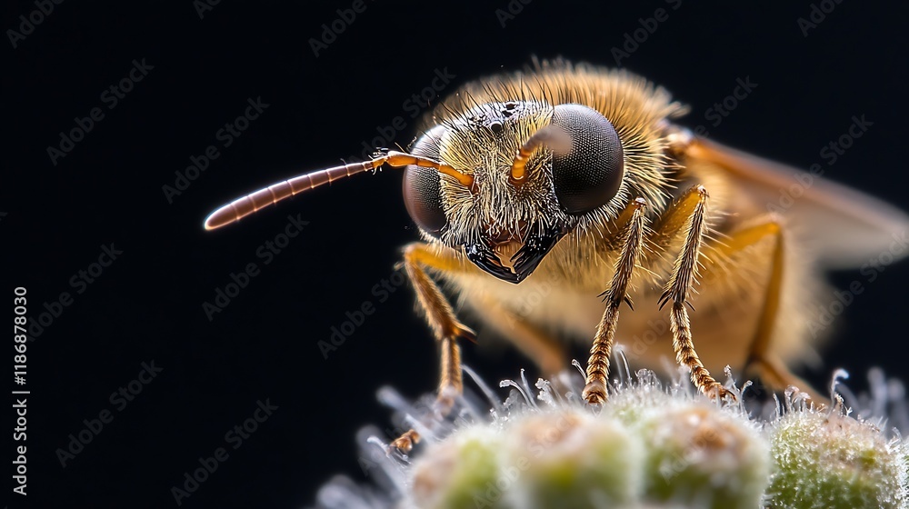 Poster Close Up of a Honeybee on a Flower Showing Detailed Insect Features : Generative AI