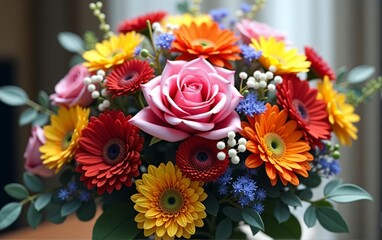 Elegant and Romantic Mixed Flower Bouquet Featuring Roses, Lilies, and Fresh Blooms in Vibrant Colors