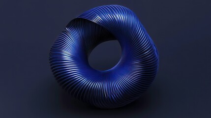 Mesmerizing 3D Abstract Geometric Spiral: Deep Royal Blue Ribbed Organic Structure, Mathematical Sculpture Twisted Torus, Parametric Design Helical Curves, Smooth Metallic Surface, Dark Background, Cl