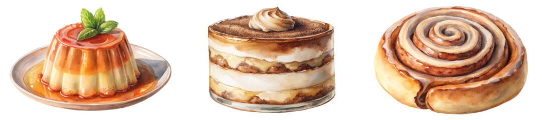 Delicious dessert illustrations, creamy textures, vibrant colors, artistic food presentation, tempting sweets, gourmet treats.