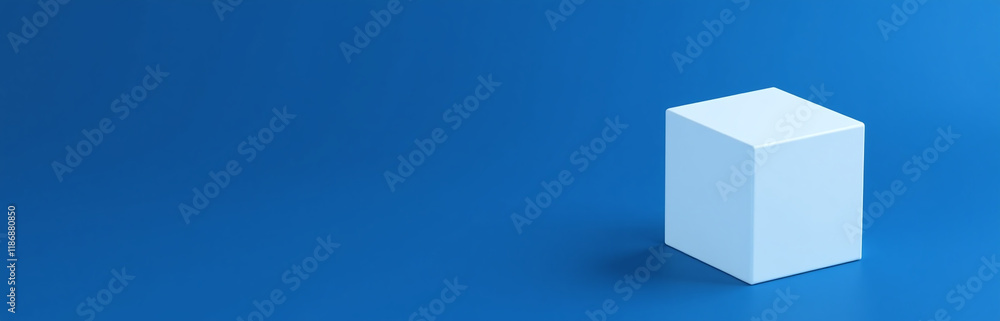 Poster A Simple White Geometric Shape Sits On A Blue Background As Part Of A Modern Computer Graphics Banner Illustration Design Concept. 00001