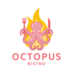 Octopus logo design, Seafood logo illustration template.