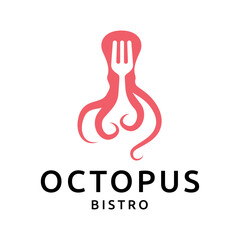 Octopus logo design, Seafood logo illustration template.