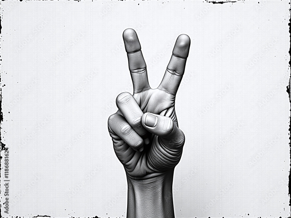 Poster a simple hand gesture with fingers snapped together forming a click symbol over a black and white te